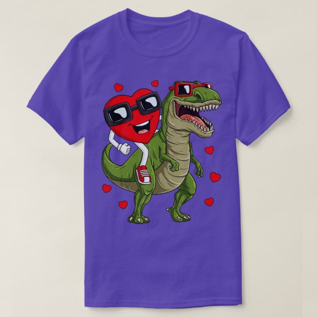Valentines Day Heart Riding Dinosaur T Rex Funny B T-Shirt (Design Front)