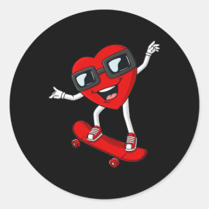 Valentines Day Heart Riding Skateboard Boys Kids T Classic Round Sticker