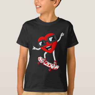 Valentines Day Heart Riding Skateboard Boys Kids T T-Shirt