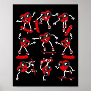 Valentines Day Heart Riding Skateboards Boys Kids Poster