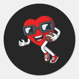 Valentines Day Heart Running With A Football Boys  Classic Round Sticker