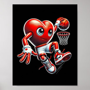 Valentine's Day Heart Slam Dunk Sketll Team Sport  Poster