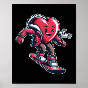 Valentine's Day Heart Snowboarder Snowboarding Win Poster