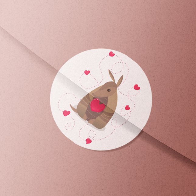 Valentine's Day Heart Texas Armadillo Classic Round Sticker (Creator Uploaded)