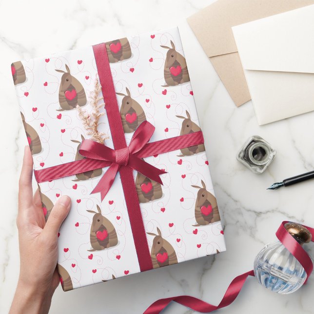 Valentine's Day Heart Texas Armadillo Wrapping Paper (Creator Uploaded)