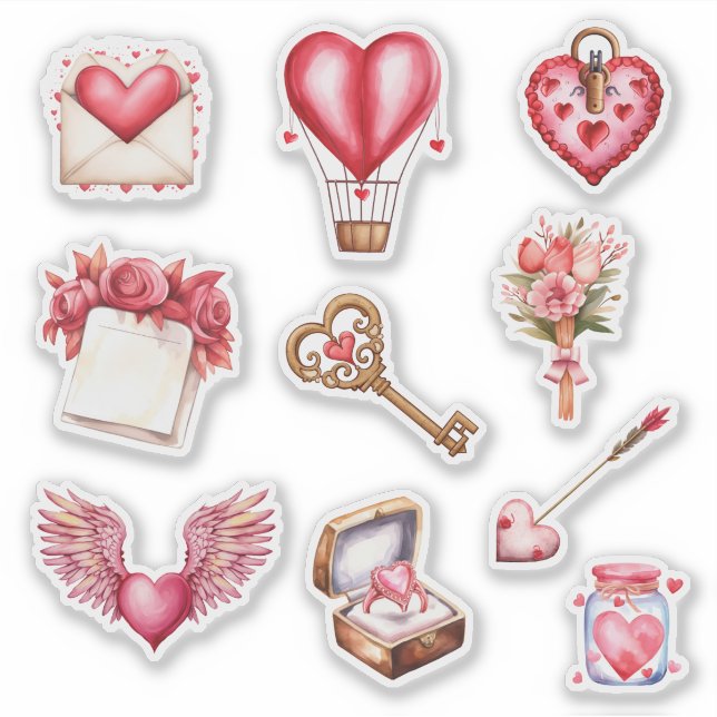 Valentine's Day Heart Theme Contour Sticker Set (Front)