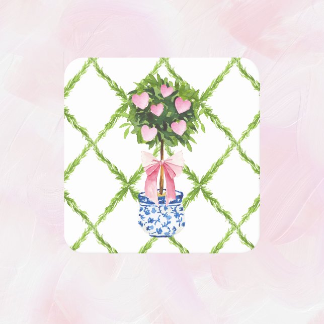 Valentine's Day Heart Topiary, Grandmillenial  Square Paper Coaster (Creator Uploaded)