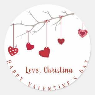 Valentine's Day Heart Tree Branch Classic Round Sticker