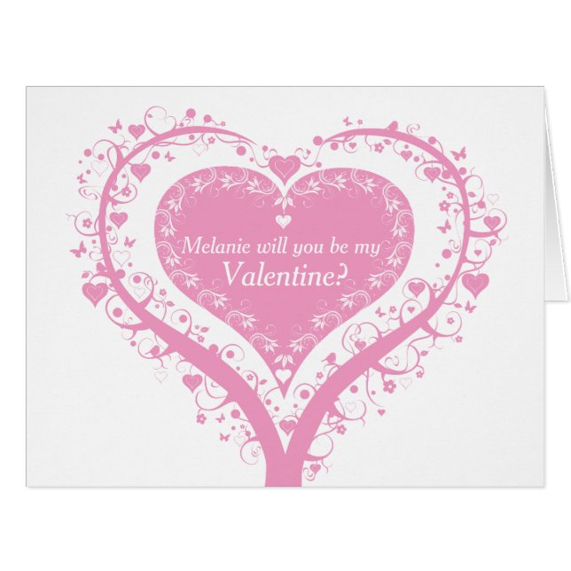Valentines day heart tree pink card (Front Horizontal)