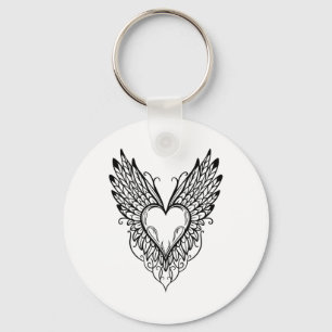 Valentines Day Heart With Wings Tattoo Style Symbo Key Ring