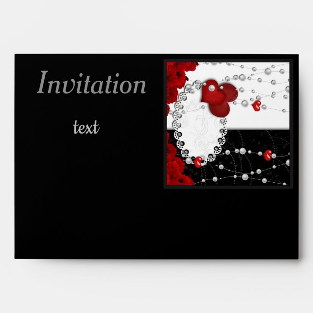 Valentines Day hearts and beads pearl red black Envelope (Front)