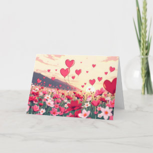 Valentine's day hearts and flowers holiday card