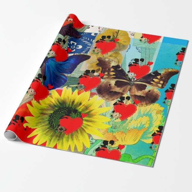 Valentine's Day HEARTS AND FLOWERS Wrapping Paper (Unrolled)
