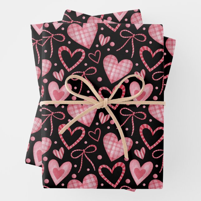 Valentine's Day Hearts and Ribbons  Wrapping Paper Sheet (In situ)