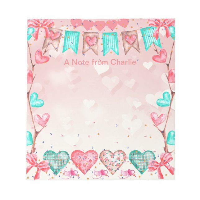 Valentine's Day hearts' Banner Cute and Pretty Notepad (Front)