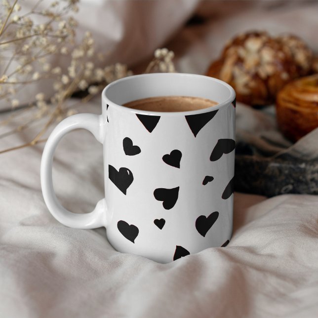 Valentine's day hearts -  black and white coffee mug (Creator Uploaded)