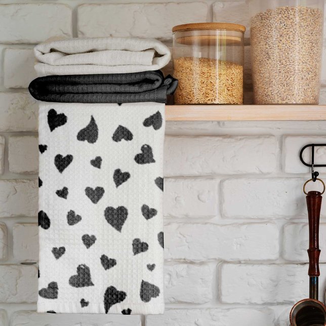Valentine's day hearts - black and white tea towel (Creator Uploaded)