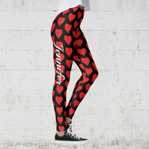 Valentine's Day Hearts Black Leggings Yoga Pants