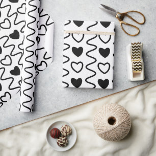 Valentines Day Hearts Black White Chevron Pattern Wrapping Paper