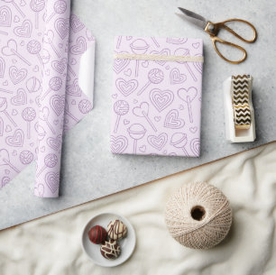 Valentines Day Hearts Candy Lollipop Preppy Lilac Wrapping Paper