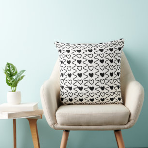 Valentines Day Hearts Chevron Black White Pattern Cushion