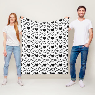 Valentines Day Hearts Chevron Black White Pattern  Fleece Blanket