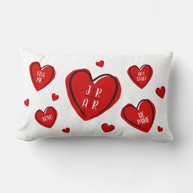 Valentine's Day Hearts Couple's Customised White Lumbar Cushion (Front)