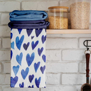 Valentines day hearts explosion - blue tea towel