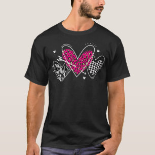 Valentine's Day Hearts Houndstooth, Zebra, Pink L T-Shirt