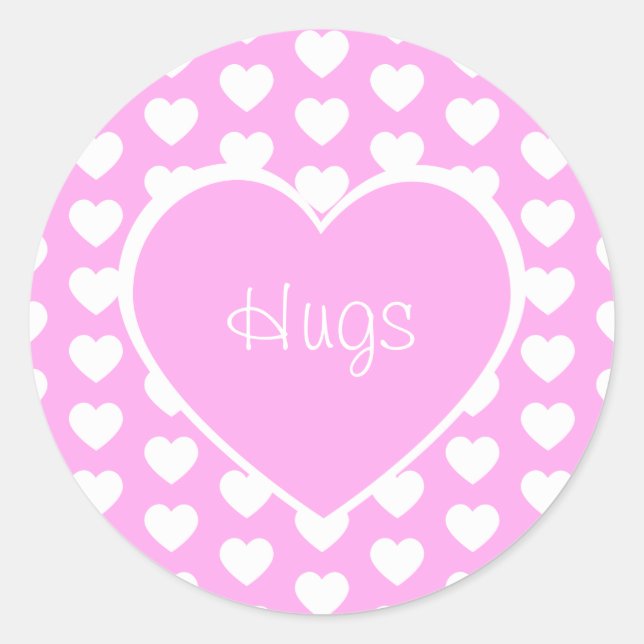 Valentine's Day Hearts Hugs Pink Classic Round Sticker (Front)