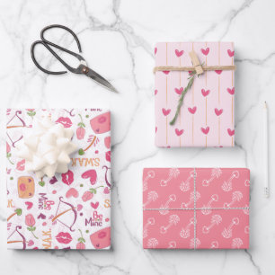Valentines Day Hearts & Kisses Wrapping Paper Sheet