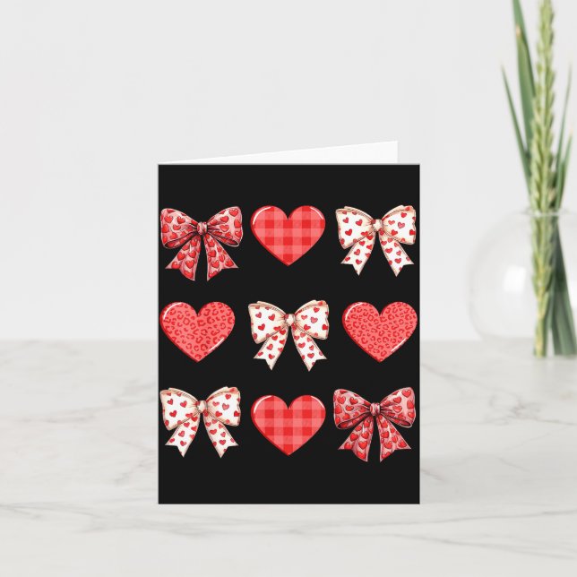 Valentines Day Hearts Leopard Coquette Bow Women G Card (Front)
