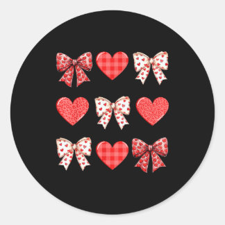 Valentines Day Hearts Leopard Coquette Bow Women G Classic Round Sticker