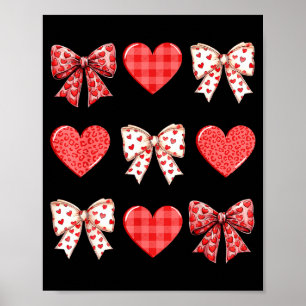 Valentines Day Hearts Leopard Coquette Bow Women G Poster