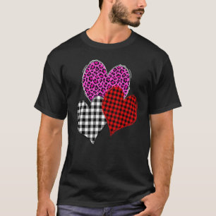 Valentines Day Hearts Leopard Pink Buffalo Plaid P T-Shirt