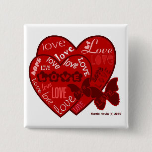 Valentine's Day Hearts & Love Button/Pin (2) 15 Cm Square Badge
