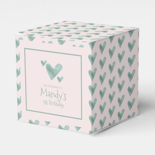 Valentines Day Hearts Metallic Watercolor Pattern  Favour Box (Front Side)