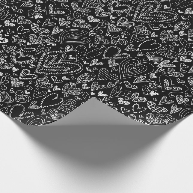 Valentine's Day Hearts on Black Wrapping Paper (Corner)