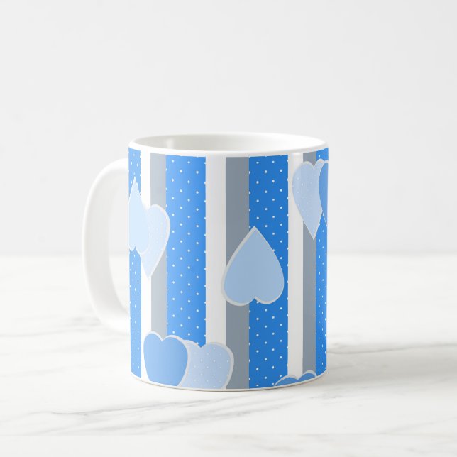 Valentine's Day hearts on striped background  Coffee Mug (Front Left)