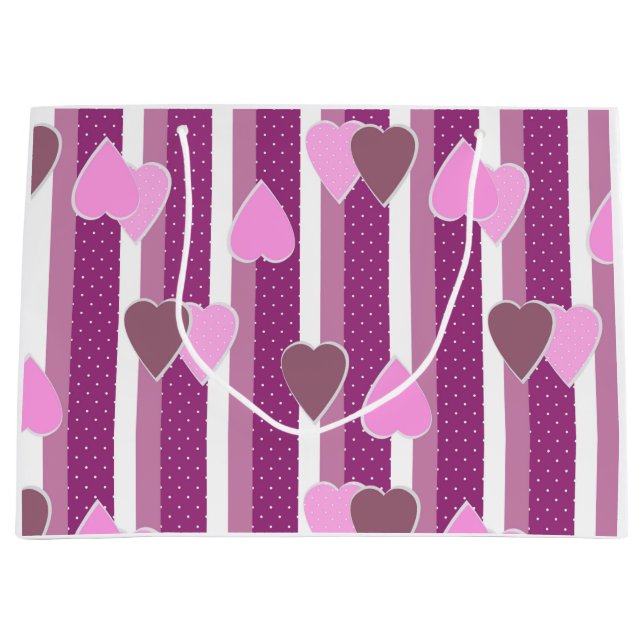 Valentine's Day hearts on striped background  Large Gift Bag (Front)