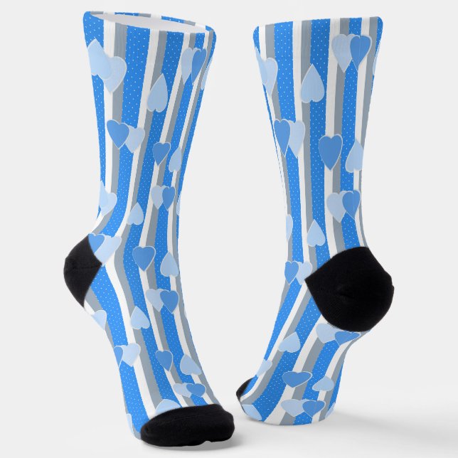 Valentine's Day hearts on striped background  Socks (Angled)