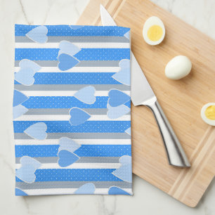 Valentine's Day hearts on striped background Tea Towel