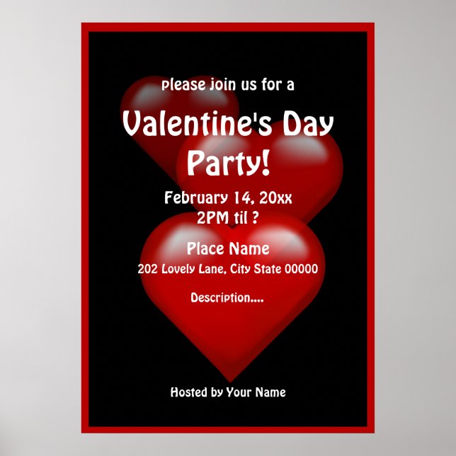 Valentine's Day Hearts Party Poster (Front)