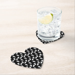 Valentines Day Hearts Pattern Black White Paper Coaster