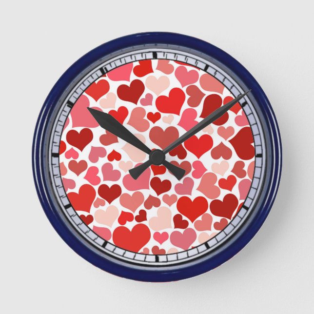 Valentine's Day Hearts Pattern Round Clock (Front)