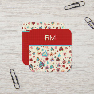 Valentines Day Hearts Pattern-Template Square Business Card