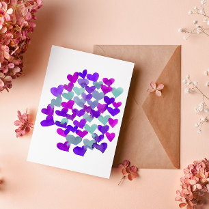 Valentine's day hearts - purple and aqua card