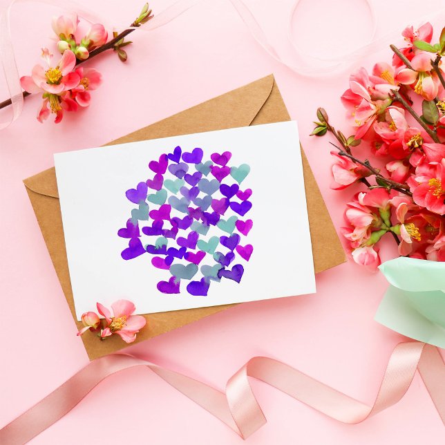 Valentine's day hearts - purple and aqua postcard (Creator Uploaded)