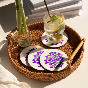 Valentine's day hearts - purple and aqua round paper coaster