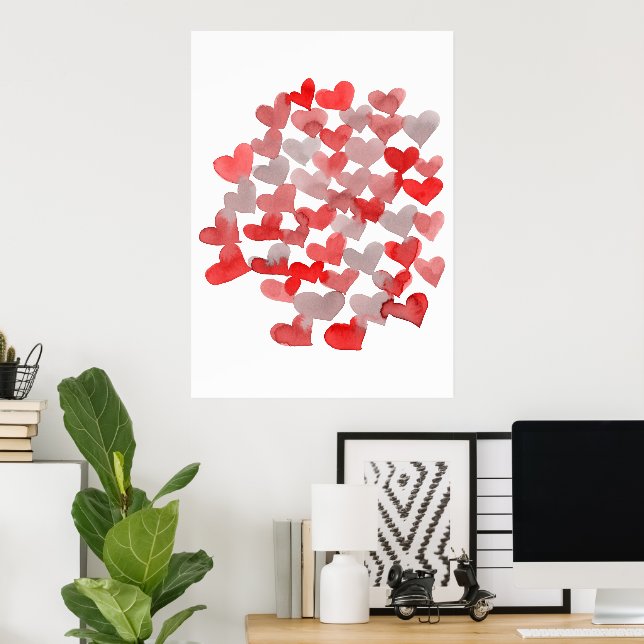Valentine's day hearts - red and grey poster (Home Office)